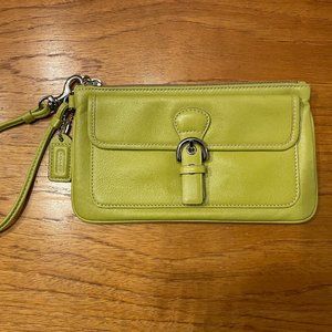 Coach Wristlet Spring Green Leather with Buckle
